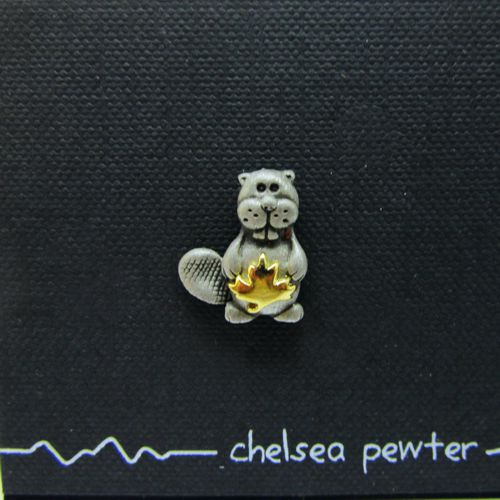 Pewter Beaver with Goldplated Maple Leaf - Tac Pin
